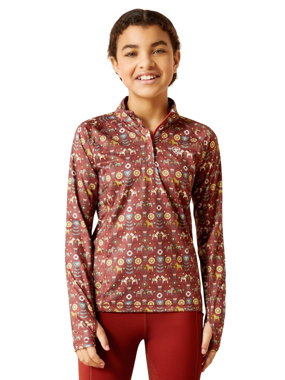 Ariat AriatTEK Youth Quarter Zip Base Layer Dala Horse Sz M 10 Equestrian Girl